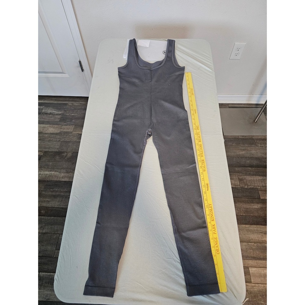 Womens‎ Ribbed Seamless Tank Jumpsuit Dark Gray Medium Activewear Bodysuit